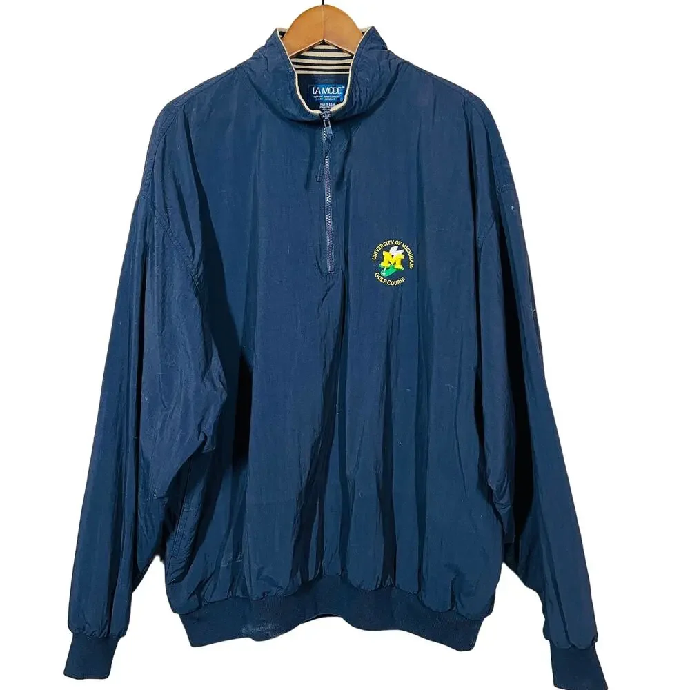 La Mode U of Michigan Golf Course Half Zip Pullover Navy Gold Long Sleeve - XXL